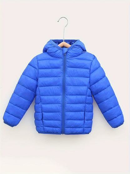 Boys Lightweight Solid Color Hooded Coat - Warm, Water-Resistant, and Breathable Zipper Jacket for Fall and Winter - Perfect for Outdoor Play and Casual Wear