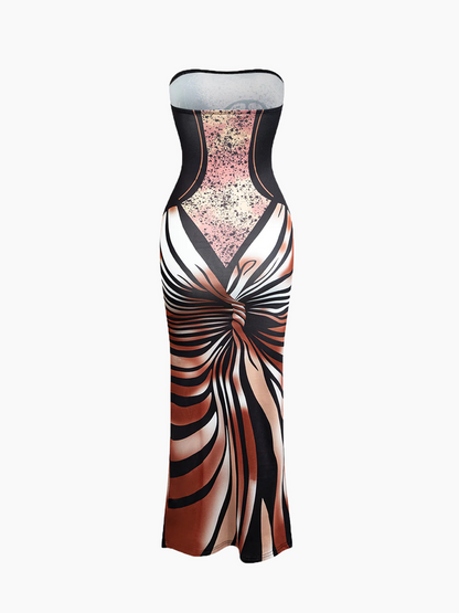 Body Print Strapless Striped Sleeveless Maxi Dress