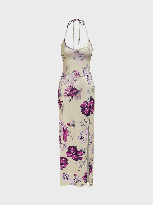 Split Spaghetti Floral Sleeveless Maxi Dress