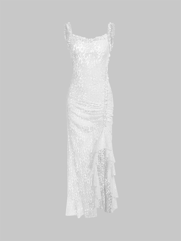 Lace Spaghetti Plain Maxi Dress