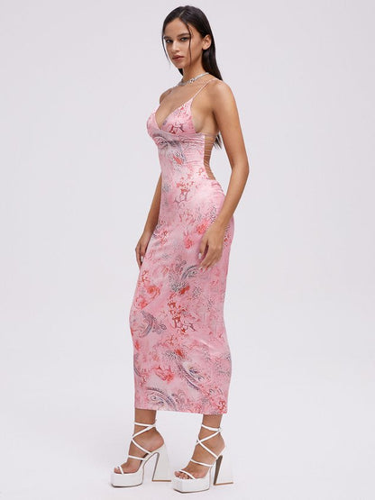 Backless Halter Butterfly Sleeveless Maxi Dress