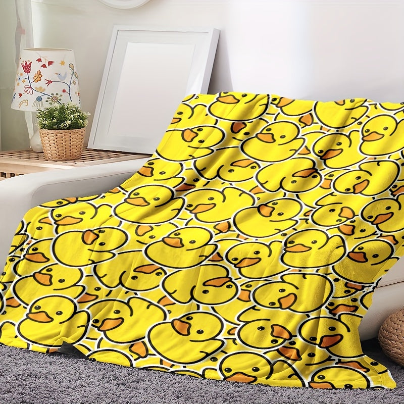 1pc Little Yellow Duck Print Gift Blanket, Lightweight Comfortable Flannel All Season Blanket For Office, Couch Lunch Break, Camping Travel Blanket