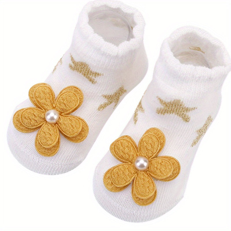 1 Pair Of Baby's Cotton Blend Fashion Cute Pattern Low-cut Socks, Comfy Breathable Princess Style Thin Socks For Spring And Summer