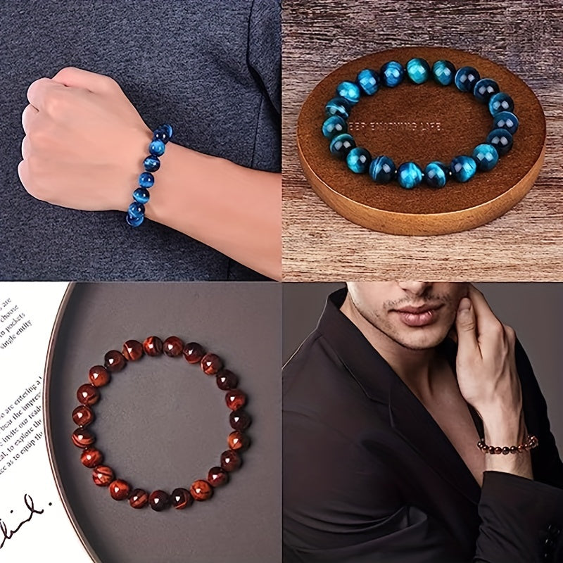 10pcs 8mm Semi Precious Stone Bracelet Round Beaded Bracelet, Crystal Heal Stretch Beaded Bracelets For Men, Bracelet Unisex, For Men And Women, Holiday Gifts, Simple Gifts For Men