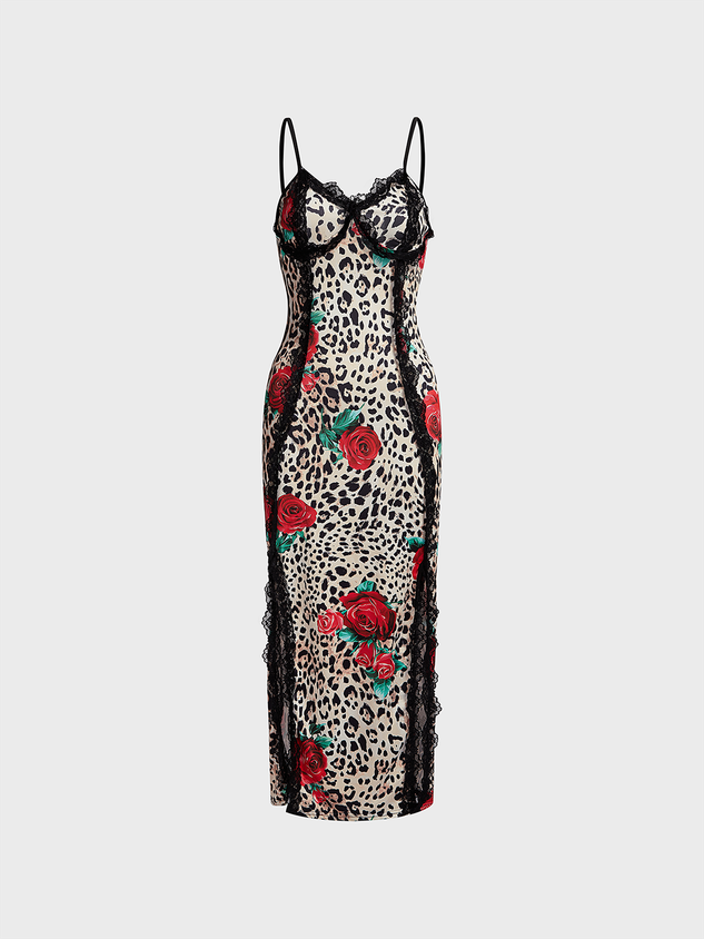 slim Spaghetti Leopard Sleeveless Maxi Dress