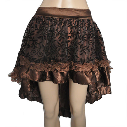 maoxiangshop group halloween costumes Corset Skirt Elastic Waist Zipper Solid Color Flocking Irregular Skirt