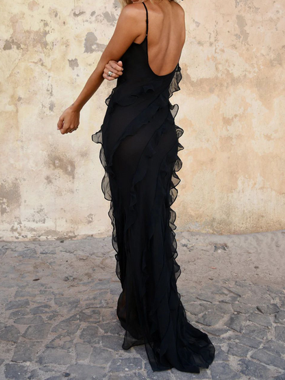 Split Spaghetti Plain Sleeveless Maxi Dress