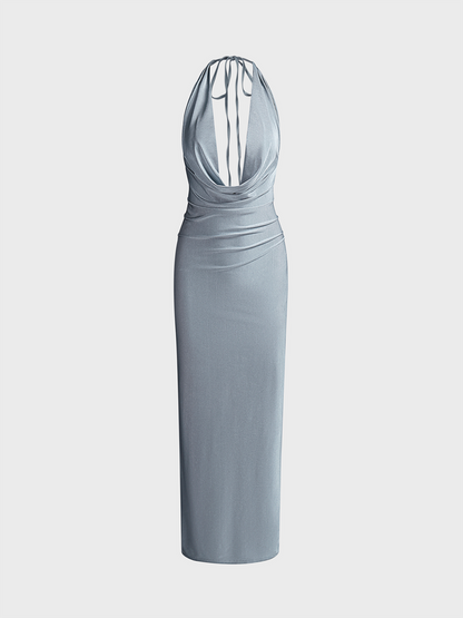 Backless Spaghetti Plain Sleeveless Maxi Dress