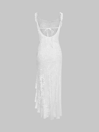 Lace Spaghetti Plain Maxi Dress