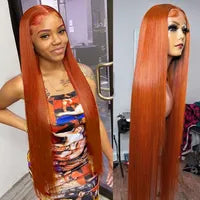 Brazilian Straight Lace Front Wig Pre Plucked Bleached Knots 36 Inch 150% Burgundy Red/Blonde/Pink/Blue/Brown/Purple/Ginger Orange Black Synthetic Wigs For Black Women