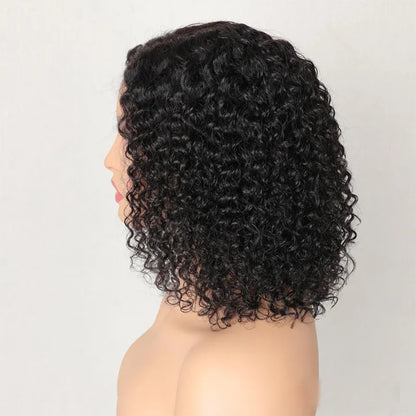 Kinky Curly 4X4 Lace Bob Glueless Wig Natural Color 150% 180% Density Brazilian Malaysian 100% Human Hair Products 10-18inch Middle Part