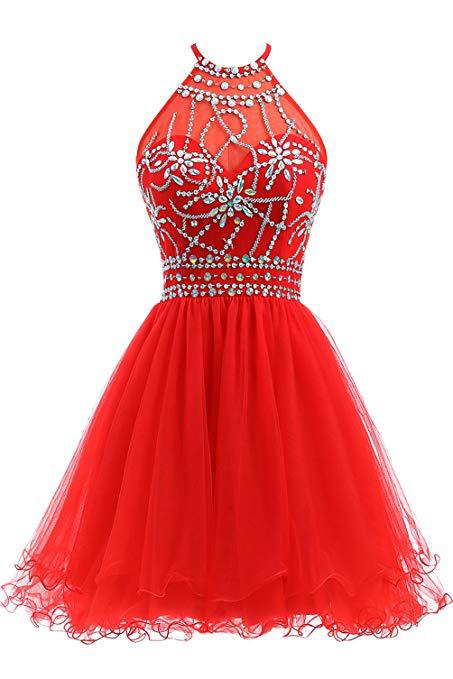 maoxiangshop-shop dresses Slim-Fit Small Dress Halter Short Bridal Wedding Dress Banquet Evening Dress Lace New Red Women