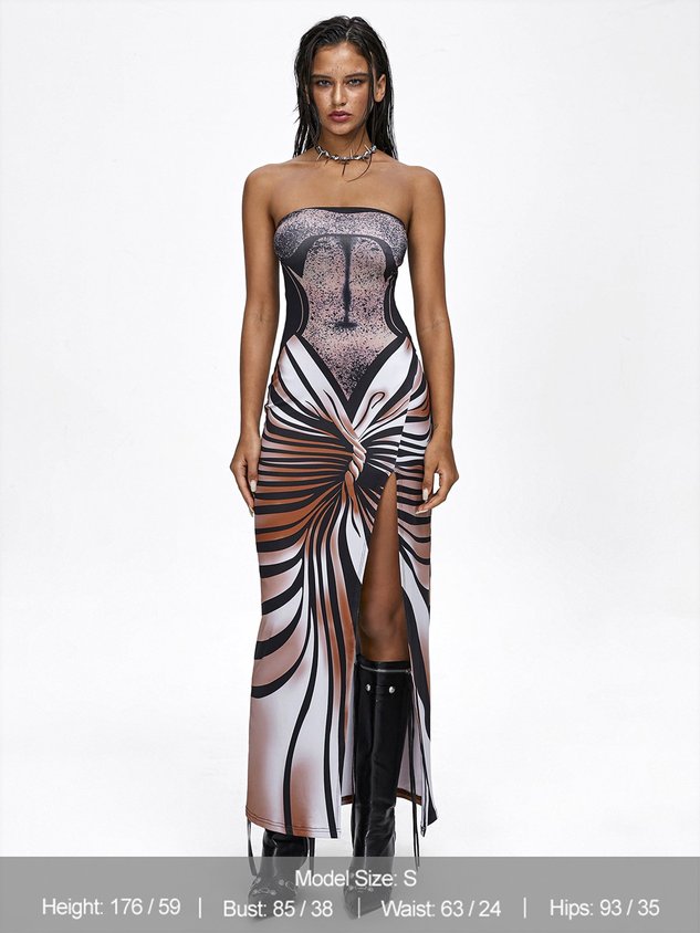 Body Print Strapless Striped Sleeveless Maxi Dress