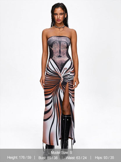 Body Print Strapless Striped Sleeveless Maxi Dress