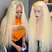 Long #4/27 Highlight Colored Human Hair Wigs Ombre Blonde Kinky Curly Lace Front Synthetic Wig For Black Women