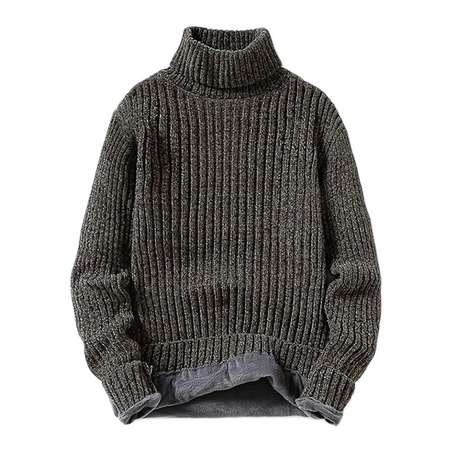 maoxiangshop Winter Fleece Turtleneck Sweaters Men Fashion Slim Fit Knitted Pullovers Mens Solid Color Casual Sweaters Male Warm Knitwear