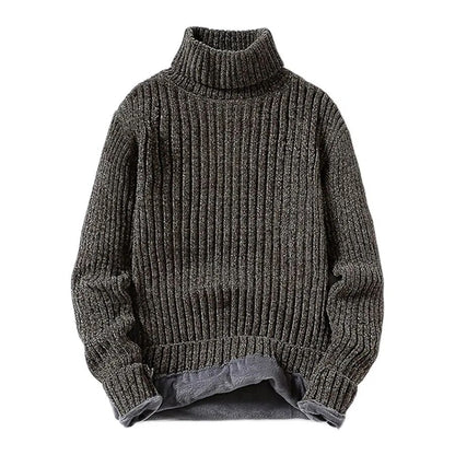 maoxiangshop Winter Fleece Turtleneck Sweaters Men Fashion Slim Fit Knitted Pullovers Mens Solid Color Casual Sweaters Male Warm Knitwear