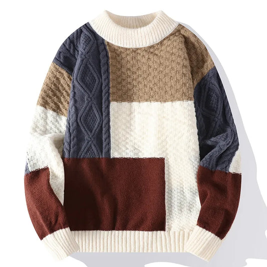 maoxiangshop New Autumn Winter Sweater Men Fashion Patchwork Knitted Pullovers Mens O Neck Casual Sweaters Streetwear Knitting Pullover Man