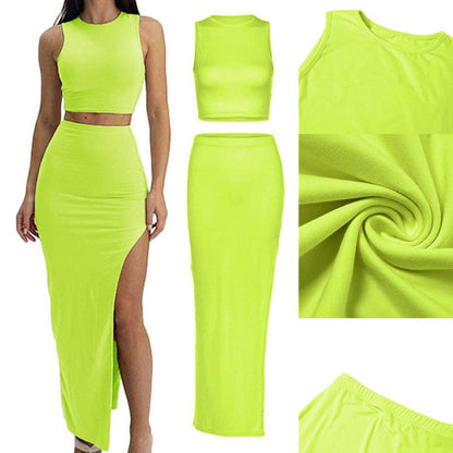 maoxiangshopTwo Piece Skirt Set Women's Suit y2k Clothes Summer Sexy Outfit Cropped Top and Split Skirt Chic Elegant Female Clothing