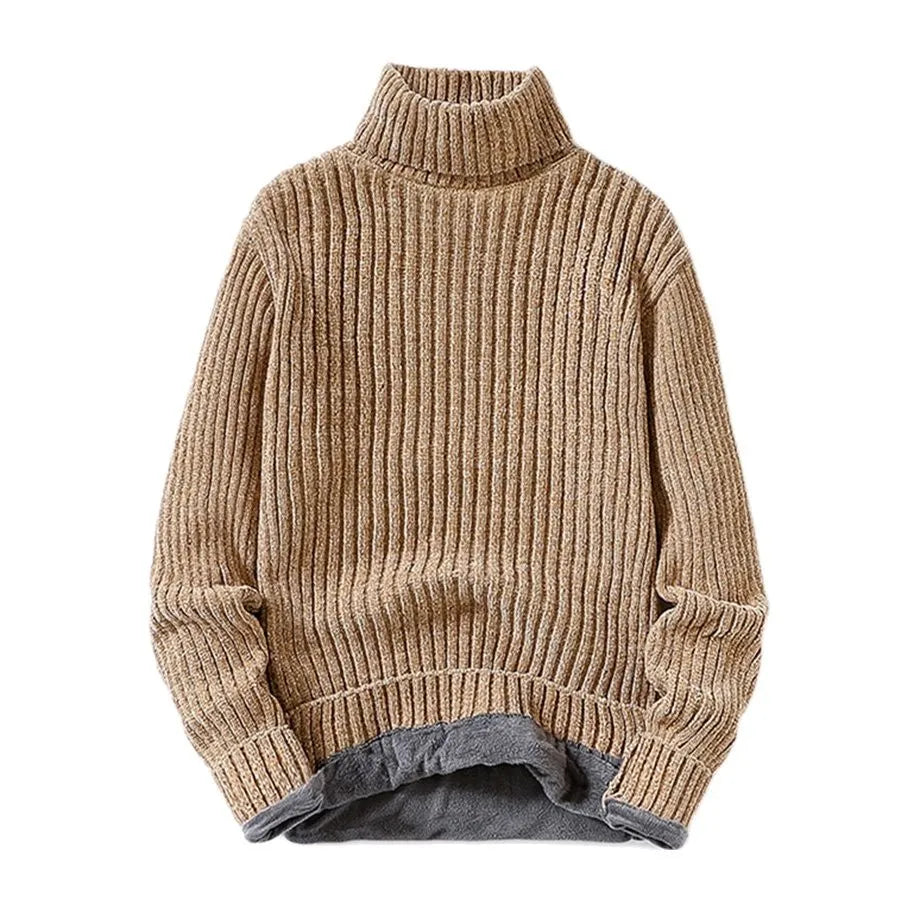 maoxiangshop Winter Fleece Turtleneck Sweaters Men Fashion Slim Fit Knitted Pullovers Mens Solid Color Casual Sweaters Male Warm Knitwear