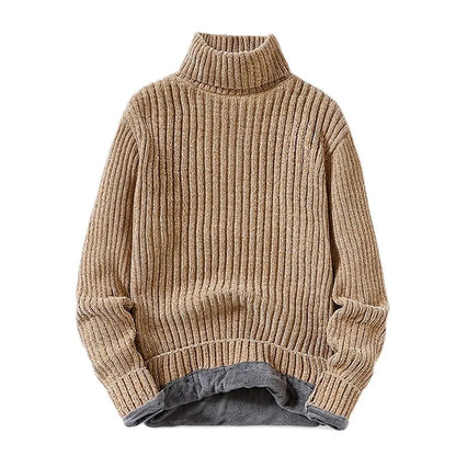 maoxiangshop Winter Fleece Turtleneck Sweaters Men Fashion Slim Fit Knitted Pullovers Mens Solid Color Casual Sweaters Male Warm Knitwear