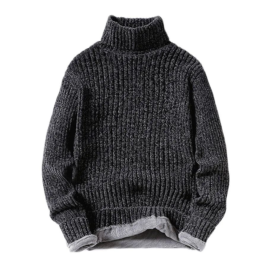 maoxiangshop Winter Fleece Turtleneck Sweaters Men Fashion Slim Fit Knitted Pullovers Mens Solid Color Casual Sweaters Male Warm Knitwear