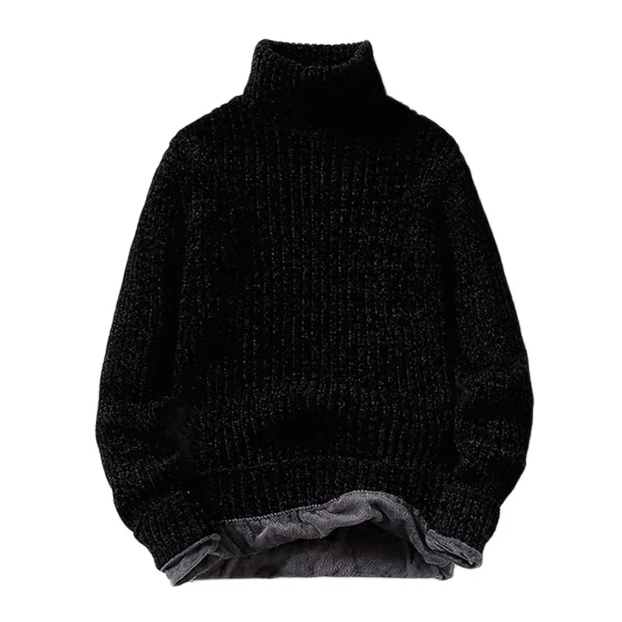 maoxiangshop Winter Fleece Turtleneck Sweaters Men Fashion Slim Fit Knitted Pullovers Mens Solid Color Casual Sweaters Male Warm Knitwear