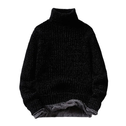 maoxiangshop Winter Fleece Turtleneck Sweaters Men Fashion Slim Fit Knitted Pullovers Mens Solid Color Casual Sweaters Male Warm Knitwear