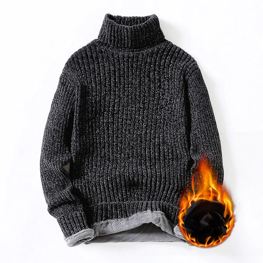 maoxiangshop Winter Fleece Turtleneck Sweaters Men Fashion Slim Fit Knitted Pullovers Mens Solid Color Casual Sweaters Male Warm Knitwear