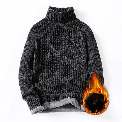 maoxiangshop Winter Fleece Turtleneck Sweaters Men Fashion Slim Fit Knitted Pullovers Mens Solid Color Casual Sweaters Male Warm Knitwear