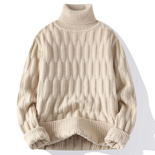 maoxiangshop Autumn Winter Men's Turtleneck Sweaters Fashion Jacquard Knitted Pullovers Men Casual Knitting Solid Color Turtleneck Sweater