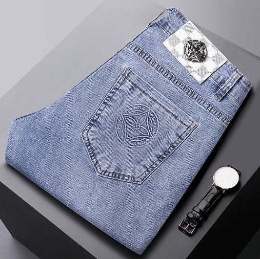 maoxiangshop Spring Summer New Blue Men's Cotton Jeans Slim Elastic Ltaly Eagle Casual Fashion Trousers Male Classic Jeans Denim Pants