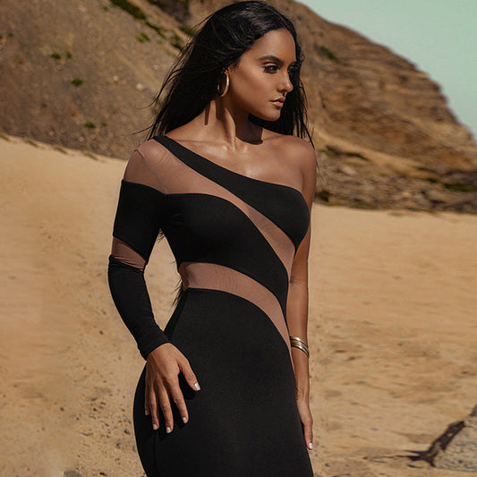European and American style women's clothing  summer new fashion American style splicing perspective slim sexy slim dress
