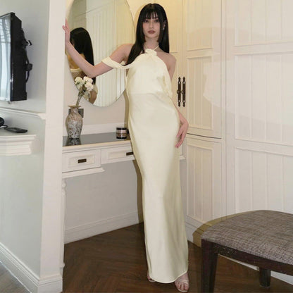 European and American women's clothing summer new style Western temperament halter neck dress sexy backless slim temperament glossy dress female