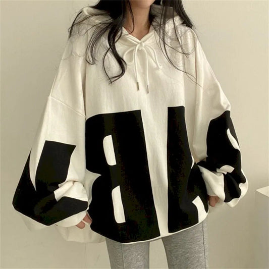 maoxiangshop maoxiangshopFashion Letter Printing Hoodies Women 2023 Spring Autumn Thin Street Sports Loose Large Size Casual Hooded Pullover Womens Tops