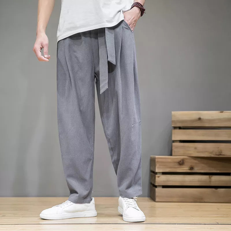 maoxiangshop Spring Cotton Linen Pants Men Elastic Waist Casual Harem Pant Loose Sweatpants Traditional Chinese Trousers pantalons homme