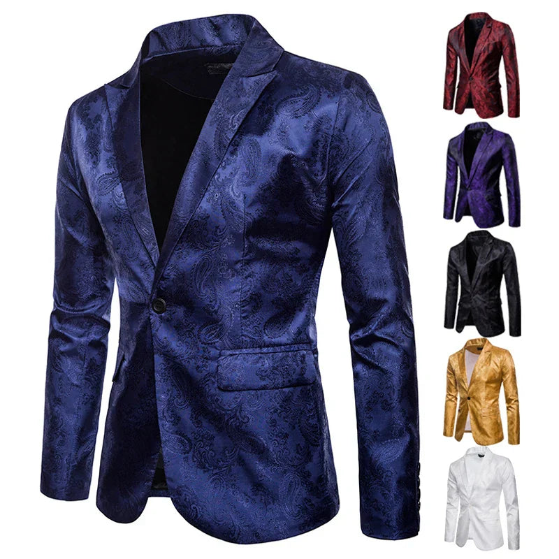 maoxiangshop WELL DRESSED MEN Men Suit Banquet Wedding Suit Party Suit Bar Night Club Blazer Men Tops Bright Suit Paisley Blazer Fashion Men's Suit