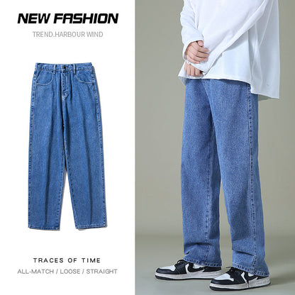 maoxiangshop Streetwear Men's Blue Wide Leg Jeans New Autumn Korean Style Fashion Straight Baggy Denim Pants Student Teen Trousers Black Gray