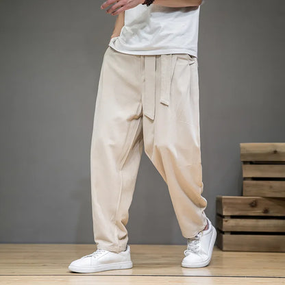 maoxiangshop Spring Cotton Linen Pants Men Elastic Waist Casual Harem Pant Loose Sweatpants Traditional Chinese Trousers pantalons homme