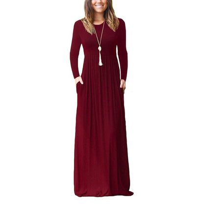 maoxiangshop 3XL Sexy Women Dress Summer Solid Casual Full Sleeve Maxi Dress For Women Long Dress Lady Dresses