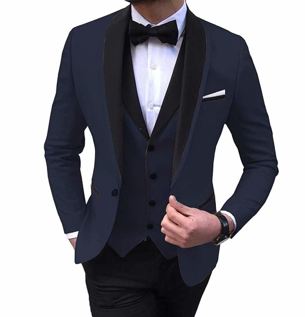 maoxiangshop Costume Homme Italian Business Slim Fit 3 Pieces Royal Blue Men's Suits Groom Prom Tuxedos Groomsmen Blazer for Wedding