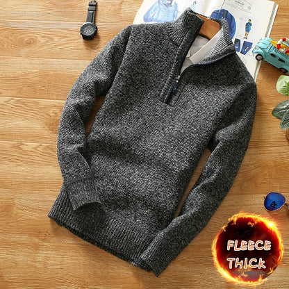 maoxiangshop Winter Men's Fleece Thicker Sweater Half Zipper Turtleneck Warm Pullover Quality Male Slim Knitted Wool Sweaters for Spring