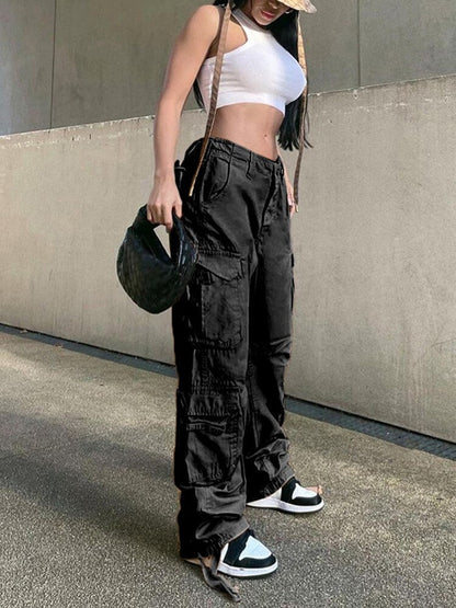 Women's Jeans Cargo Pants Denim Trousers Baggy Jeans Wide Black Bottoms Streetwear Y2K Pants Brown High Waist Straight Leg Jeans