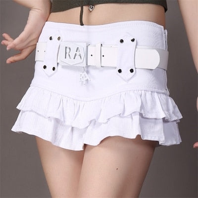 Women Harajuku Low Waist Mini Skirt Punk Gothic Skull Waistband Hot Girl Black White Denim Skirt Kawaii Culotte Skirts Plus size