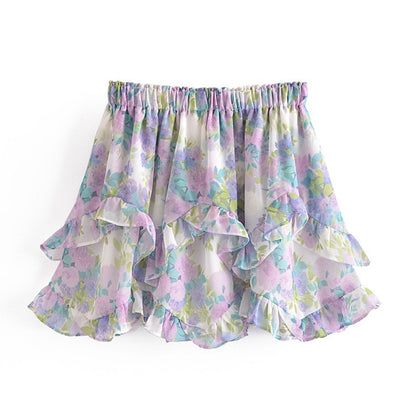 Sweet Floral Print Ruffle Skirt Women Elastic High Waist Mini Jupe Femme Holiday Summer Boho Beach Casual faldas