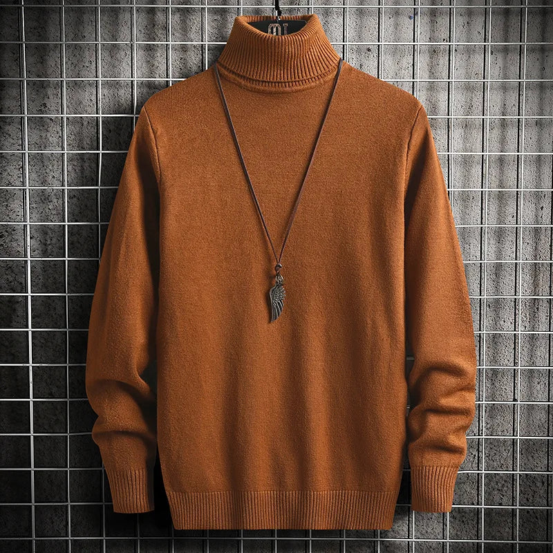 maoxiangshop Turtleneck Sweaters Men Solid Pullovers Winter Knitted Sweater Turtleneck Pullovers Black Gery Winter Warm Sweater Men Clothing