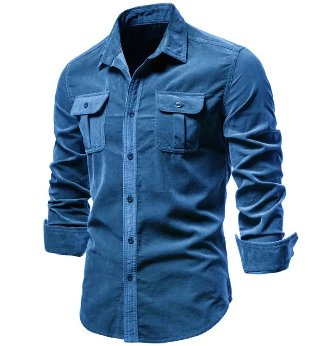 maoxiangshop New Hight Quality Men Shirts Single Breasted 100% Cotton Mens Shirt Business Casual Fashion Solid Corduroy Slim Fit Dress Shirts