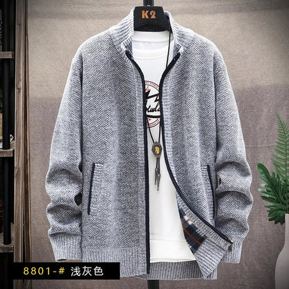 maoxiangshop Men's Winter Sweater Zipper Cardigan Korean Autumn Fleece Thick Warm Artificial Fur Wool Coat Male Jumpers Knitted Cold Jacket