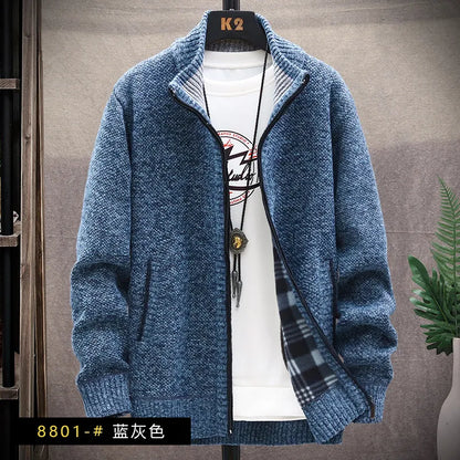 maoxiangshop Men's Winter Sweater Zipper Cardigan Korean Autumn Fleece Thick Warm Artificial Fur Wool Coat Male Jumpers Knitted Cold Jacket