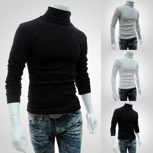 maoxiangshop New Men's Slim Turtleneck Long Sleeve Tops Pullover Warm Stretch Knitwear Sweater Tight-fitting   High-neck Casual Men Clothing
